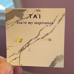 tai “s” initial & diamond stud earrings